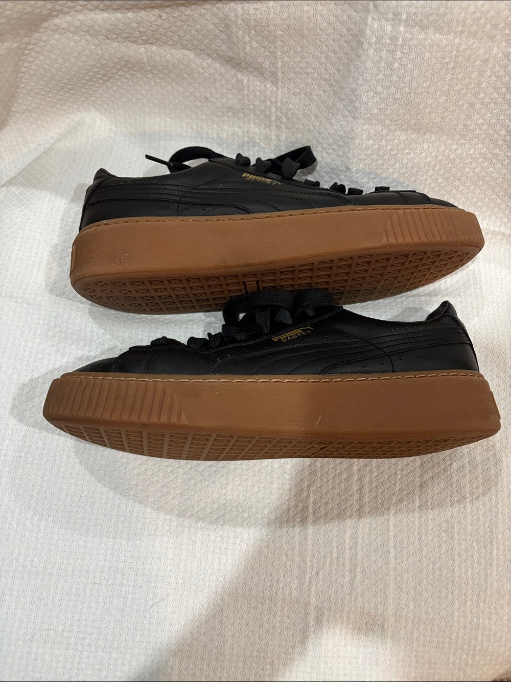Puma Basket Platform Core Black Gum Leather Sneakers Women’s 10